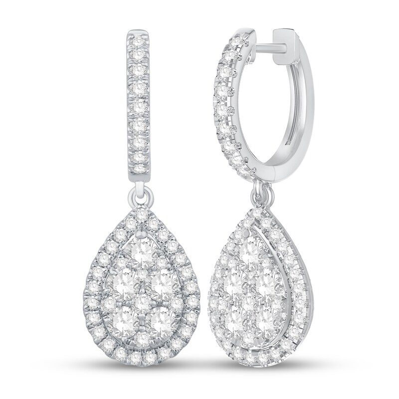 Main Image 1 of Diamond Hoop Dangle Earrings 1-3/4 ct tw Round 14K White Gold