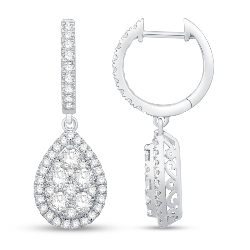 Main Image 2 of Diamond Hoop Dangle Earrings 1-3/4 ct tw Round 14K White Gold