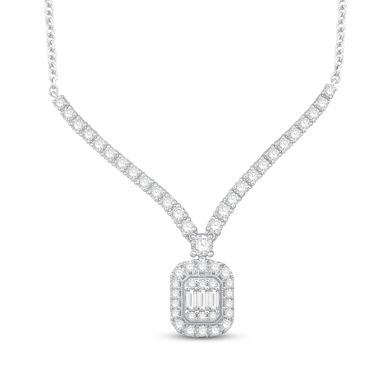 Main Image 1 of Diamond Necklace 1-1/2 ct tw Round/Baguette 14K White Gold