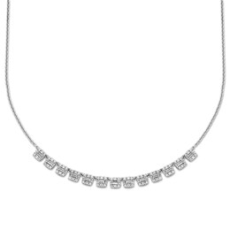 Diamond Necklace 1 ct tw Round/Baguette 14K White Gold 18&quot;