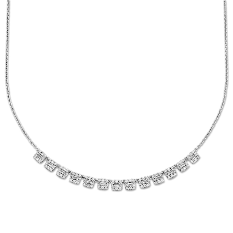 Main Image 1 of Diamond Necklace 1 ct tw Round/Baguette 14K White Gold 18"