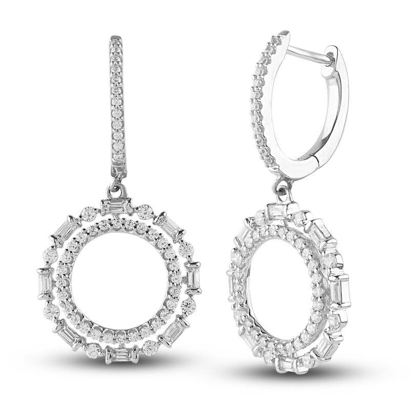 Diamond Drop Earrings 3/4 ct tw Round/Baguette 14K White Gold