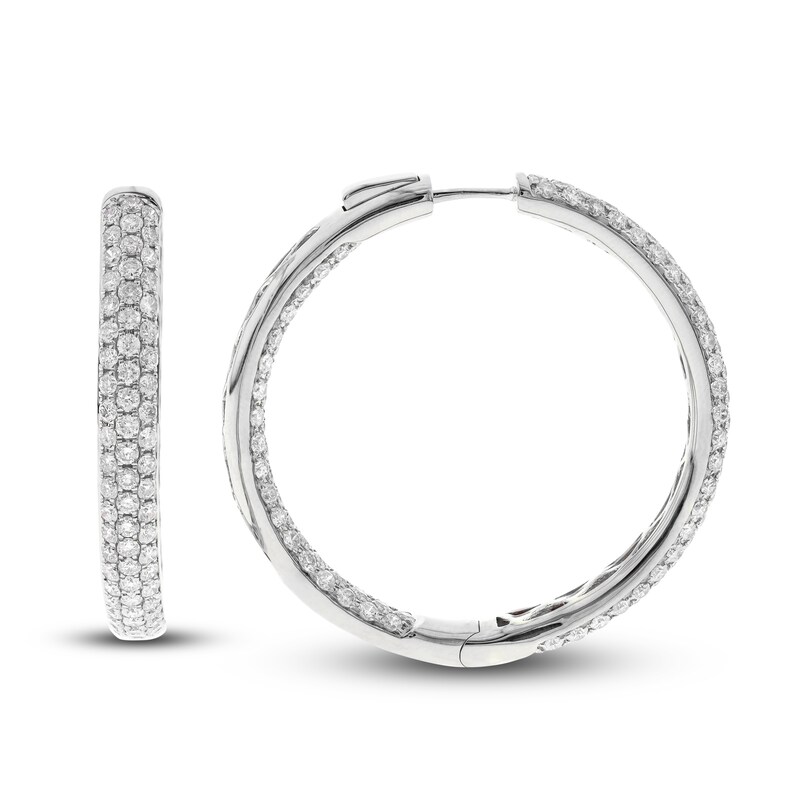 Main Image 2 of Diamond Hoop Earrings 5-1/4 ct tw Round 14K White Gold