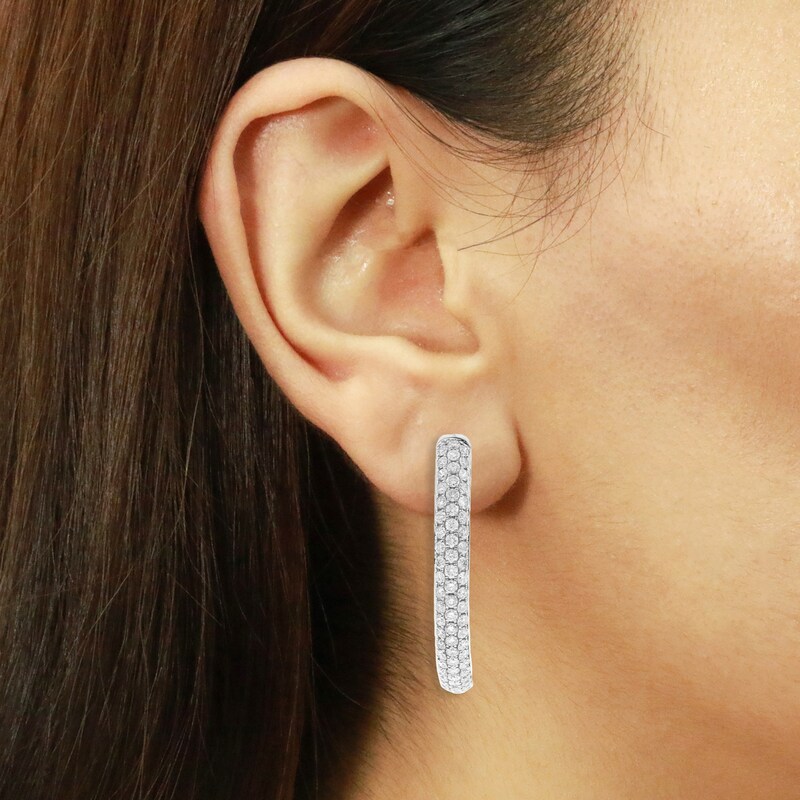 Main Image 3 of Diamond Hoop Earrings 5-1/4 ct tw Round 14K White Gold