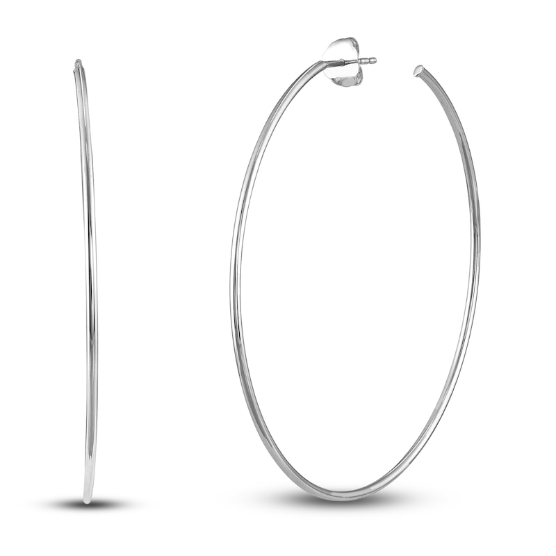 Round Wire Hoop Earrings 14K White Gold 50mm