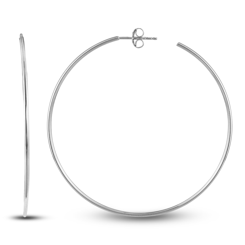 Round Wire Hoop Earrings 14K White Gold 50mm