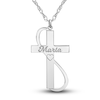 Thumbnail Image 1 of Engravable Cross Pendant Necklace White Gold-Plated Sterling Silver 28mm 18" Adj.