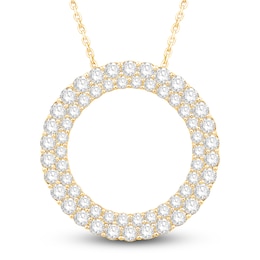 Diamond Circle Pendant Necklace 2 ct tw Round 14K Yellow Gold 18"