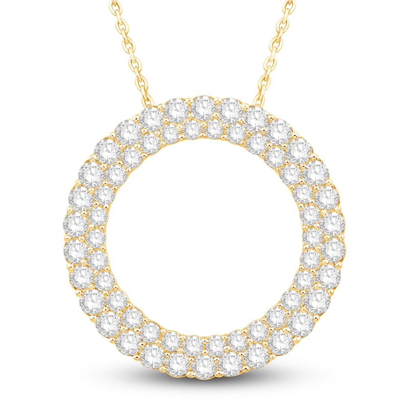 Diamond Circle Pendant Necklace 2 ct tw Round 14K Yellow Gold 18"