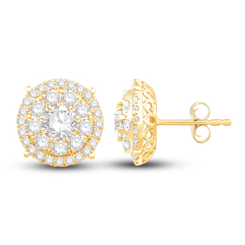Main Image 2 of Diamond Stud Earrings 1-1/2 ct tw Round 14K Yellow Gold