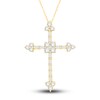 Thumbnail Image 1 of Diamond Cross Pendant Necklace 1-1/2 ct tw Round/Baguette 14K Yellow Gold 18"