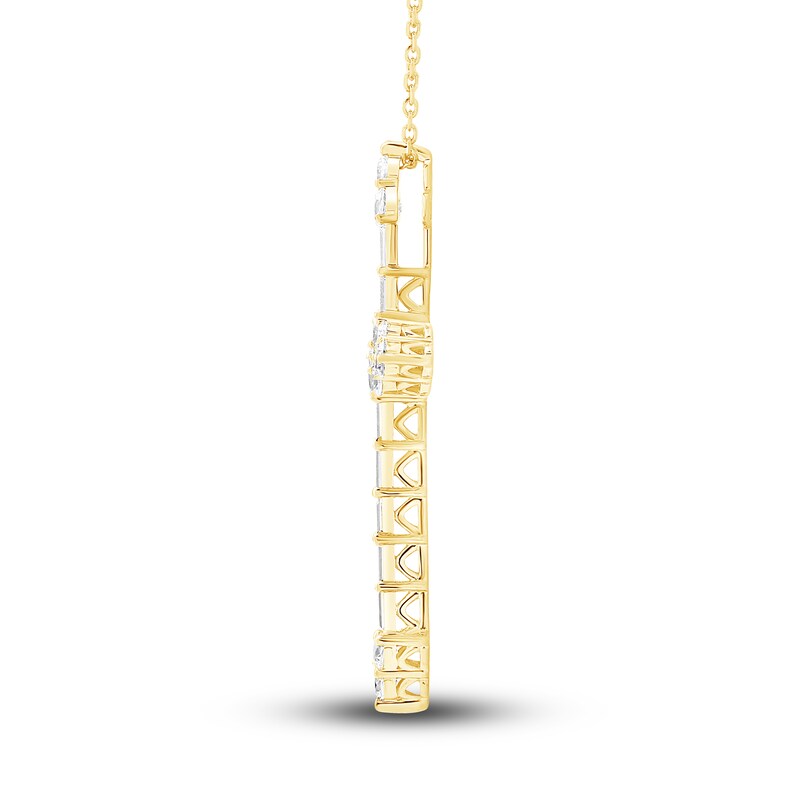 Main Image 2 of Diamond Cross Pendant Necklace 1-1/2 ct tw Round/Baguette 14K Yellow Gold 18"