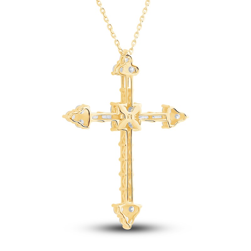 Main Image 3 of Diamond Cross Pendant Necklace 1-1/2 ct tw Round/Baguette 14K Yellow Gold 18"