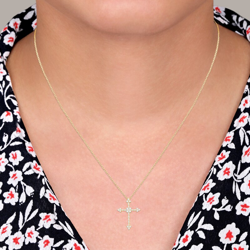 Main Image 4 of Diamond Cross Pendant Necklace 1-1/2 ct tw Round/Baguette 14K Yellow Gold 18"
