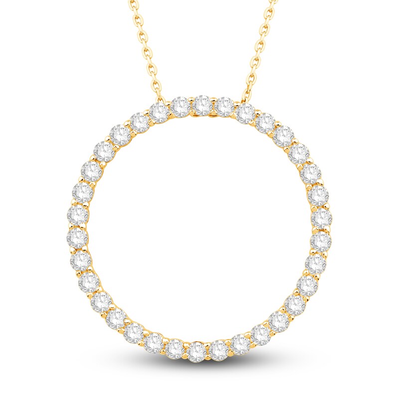 Main Image 1 of Diamond Circle Pendant Necklace 1-1/2 ct tw Round 14K Yellow Gold 18"