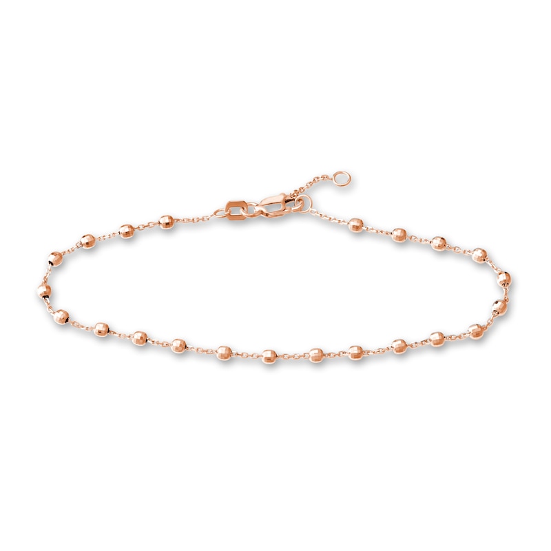 Main Image 1 of Diamond-Cut Beaded Station Bracelet 14K Rose Gold 7.5" Adj.