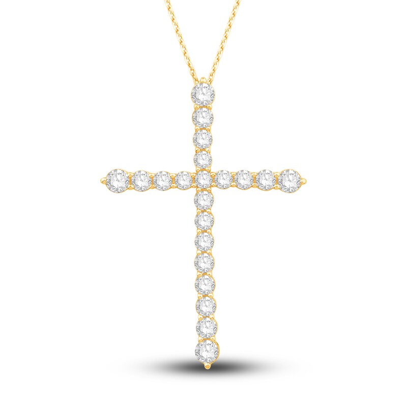 Main Image 1 of Diamond Cross Pendant Necklace 2-1/2 ct tw Round 14K Yellow Gold 18"