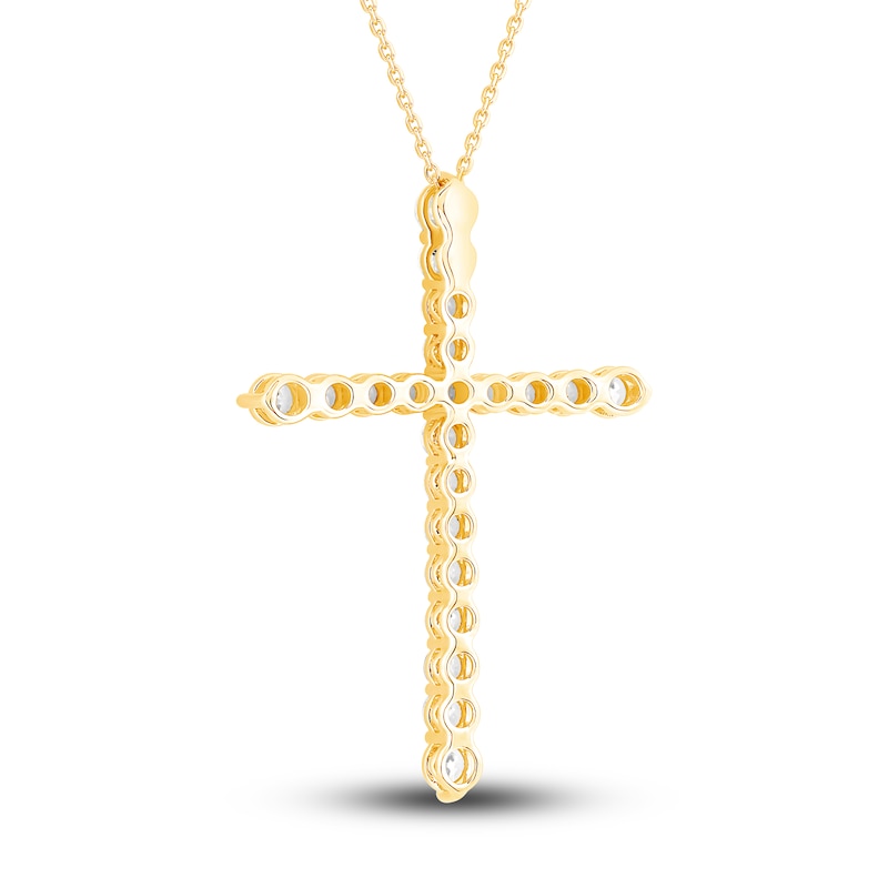 Main Image 3 of Diamond Cross Pendant Necklace 2-1/2 ct tw Round 14K Yellow Gold 18"