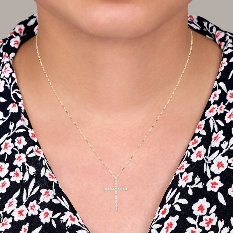 Main Image 4 of Diamond Cross Pendant Necklace 2-1/2 ct tw Round 14K Yellow Gold 18"