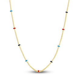 Solid Station Necklace Red/Black /Navy Blue Enamel 14K Yellow Gold 18"