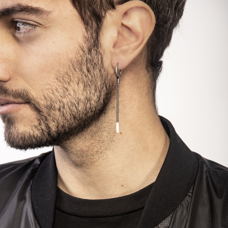 Marco Dal Maso Men's Long Earring Ivory Enamel/Sterling Silver