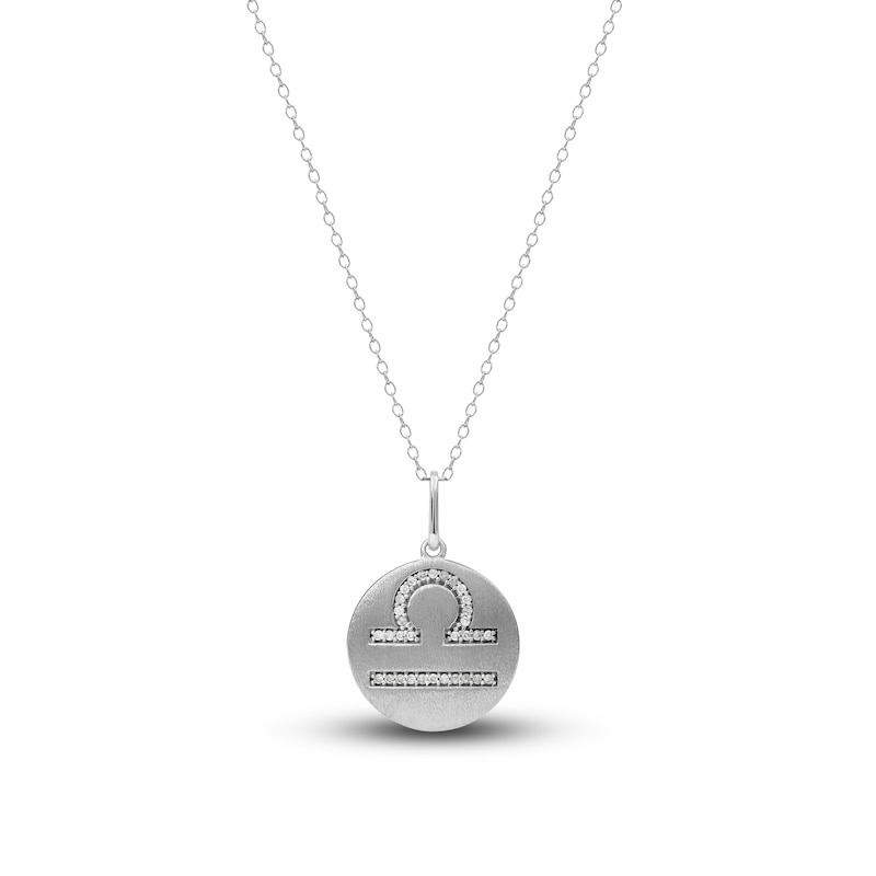 Diamond Libra Zodiac Pendant Necklace 1/10 ct tw Round 14K White Gold