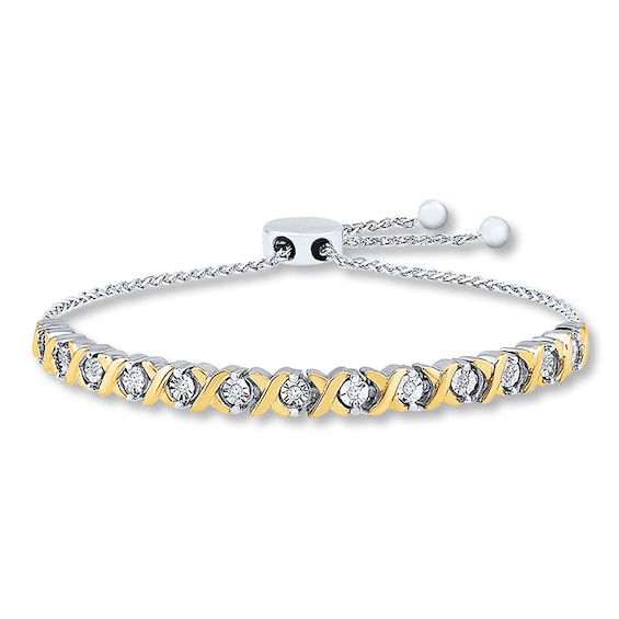 Jared Signature Bolo Bracelet 1/8 ct tw Round Diamond Sterling Silver/10K Gold