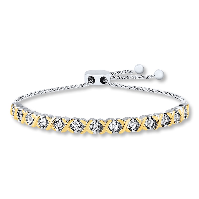 Main Image 1 of Jared Signature Bolo Bracelet 1/8 ct tw Round Diamond Sterling Silver/10K Gold