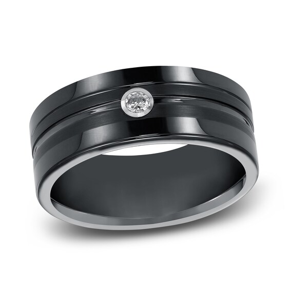Jared The Galleria Of Jewelry Mens Diamond Wedding Band 1/15 ct tw Round Black Tungsten