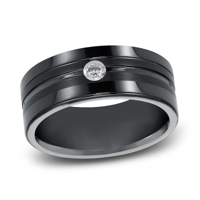 Diamond Wedding Band 1/15 ct tw Round Black Tungsten