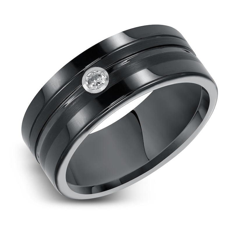 Diamond Wedding Band 1/15 ct tw Round Black Tungsten