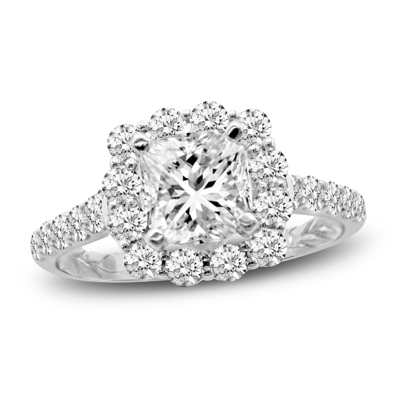 Main Image 1 of Diamond Engagement Ring 2-1/2 ct tw Cushion/Round 14K White Gold