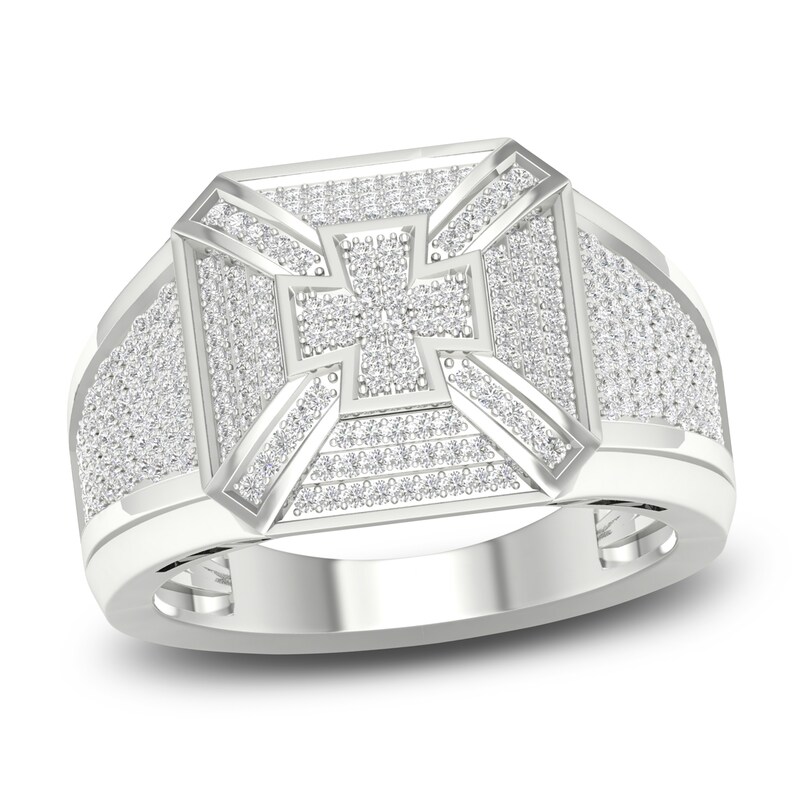 Men's Diamond Cross Ring 5/8 ct tw Round 10K White Gold