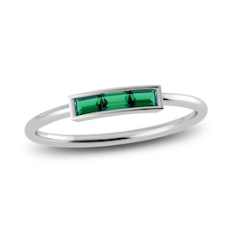 Juliette Maison Natural Emerald Baguette Bar Ring 10K White Gold