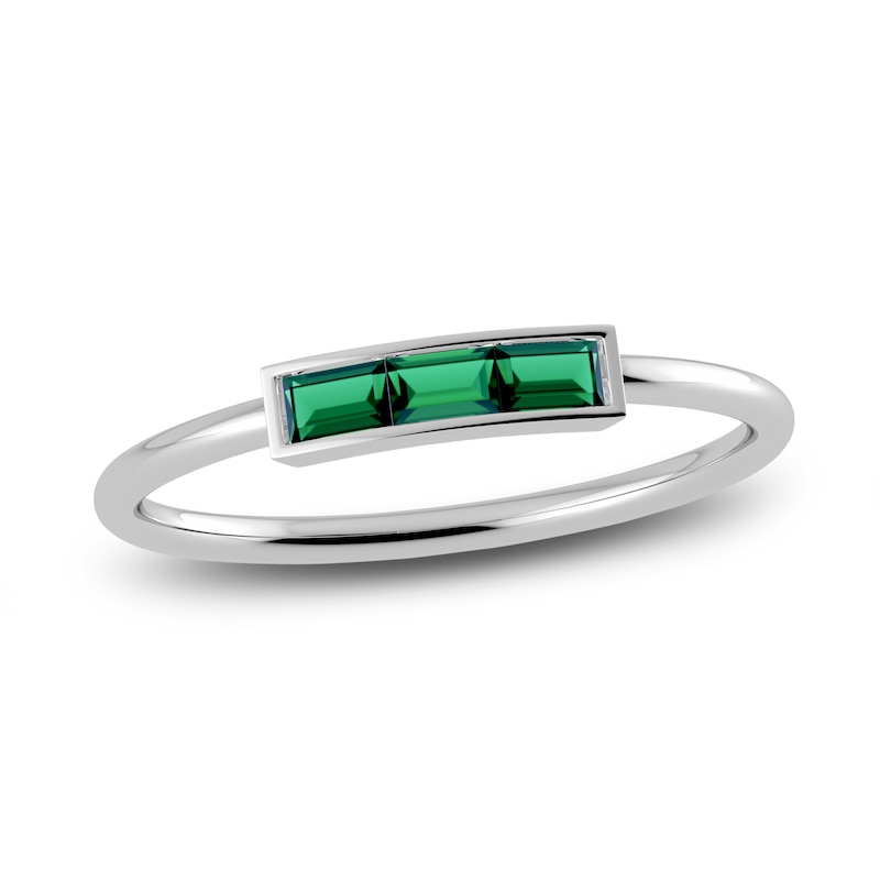 Main Image 1 of Juliette Maison Natural Emerald Baguette Bar Ring 10K White Gold