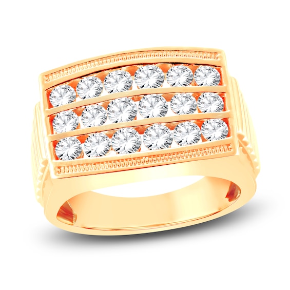 Men's Lab-Grown Diamond Ring 2 ct tw Round 14K Yellow Gold
