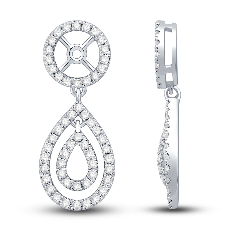 Main Image 1 of Diamond Double Halo Dangle Earring Jackets 5/8 ct tw Round 14K White Gold
