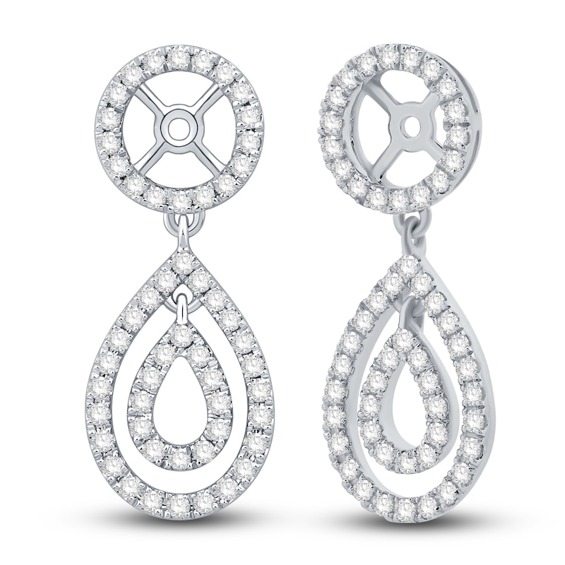 Main Image 2 of Diamond Double Halo Dangle Earring Jackets 5/8 ct tw Round 14K White Gold