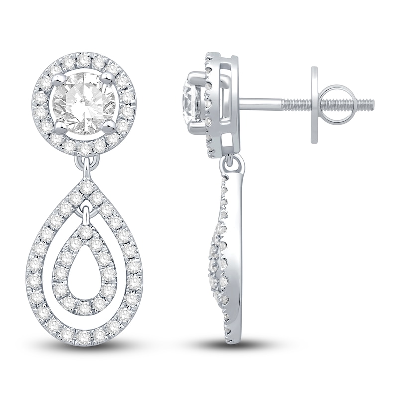 Main Image 3 of Diamond Double Halo Dangle Earring Jackets 5/8 ct tw Round 14K White Gold