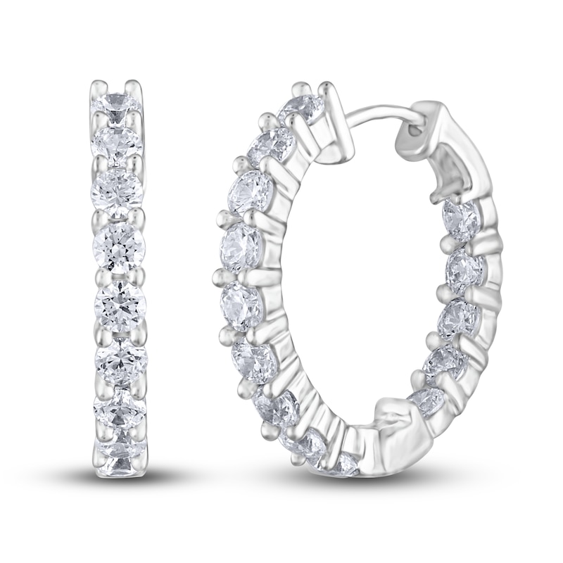 Main Image 2 of Diamond Hoop Earrings 3 ct tw Round 14K White Gold