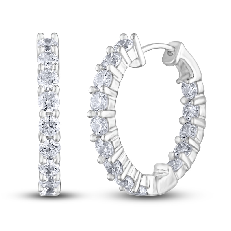 Diamond Hoop Earrings 3 ct tw Round 14K White Gold