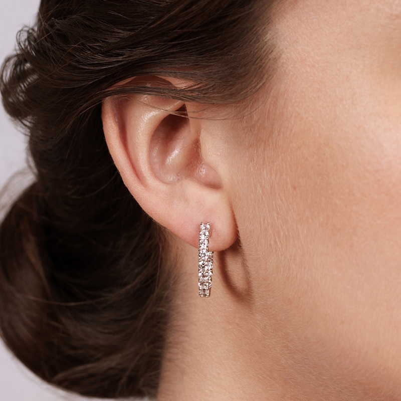 Main Image 3 of Diamond Hoop Earrings 3 ct tw Round 14K White Gold