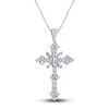 Thumbnail Image 1 of Diamond Cross Pendant Necklace 2 ct tw Round/Baguette 14K White Gold 18"