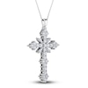 Thumbnail Image 2 of Diamond Cross Pendant Necklace 2 ct tw Round/Baguette 14K White Gold 18"