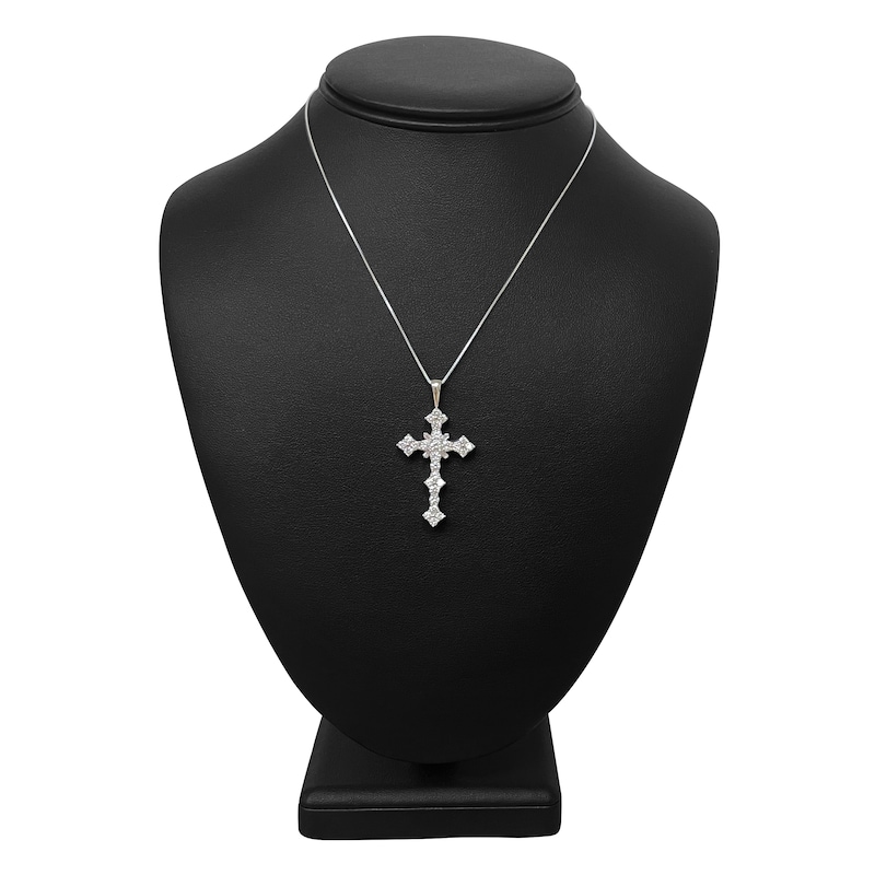 Main Image 4 of Diamond Cross Pendant Necklace 2 ct tw Round/Baguette 14K White Gold 18"