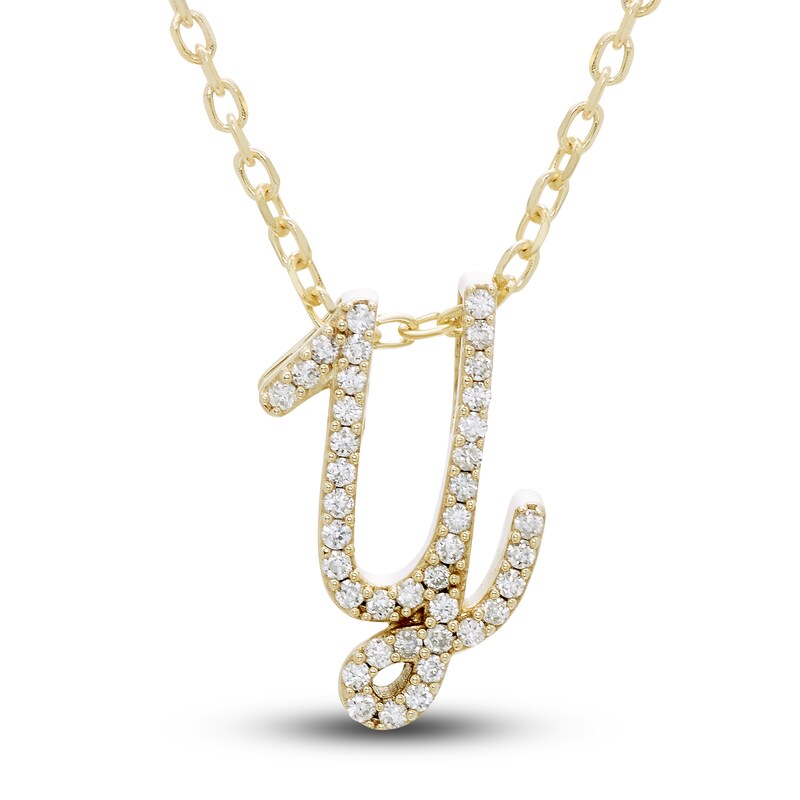 Diamond Initial Y Pendant Necklace 1/10 ct tw Round 10K Yellow Gold 18" Jared