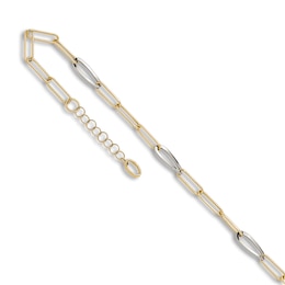High-Polish Mirror Link Anklet 14K Two-Tone Gold 9"