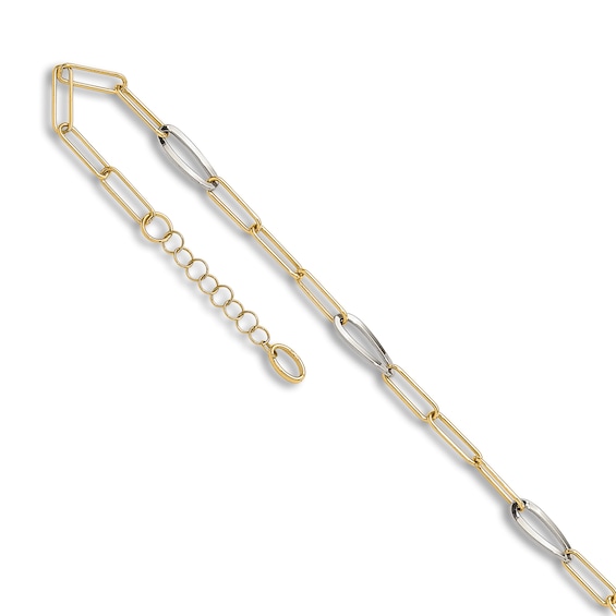 High-Polish Mirror Link Anklet 14K Two-Tone Gold 9"