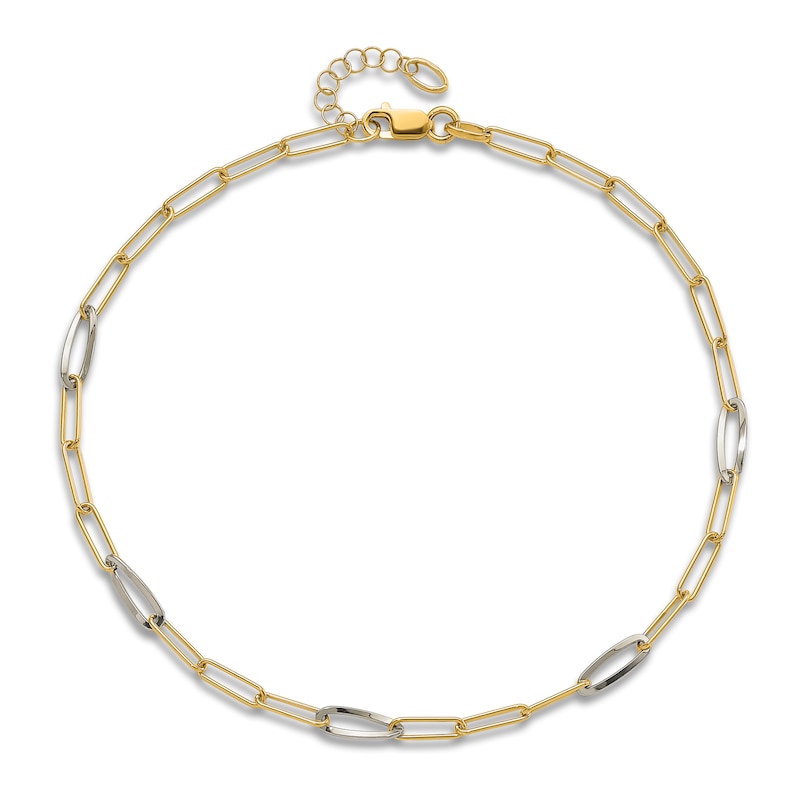 Main Image 4 of High-Polish Mirror Link Anklet 14K Two-Tone Gold 9"