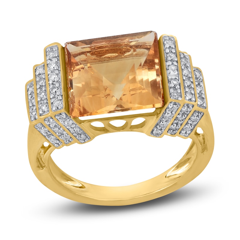 Natural Citrine Ring 1/3 ct tw Diamonds 14K Yellow Gold